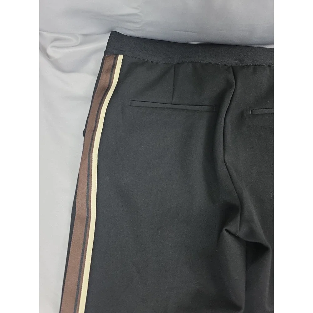 Hm Black Pants Pull On Size 8 Womens Elastic Waist Stripes